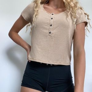 Tan striped American eagle shirt